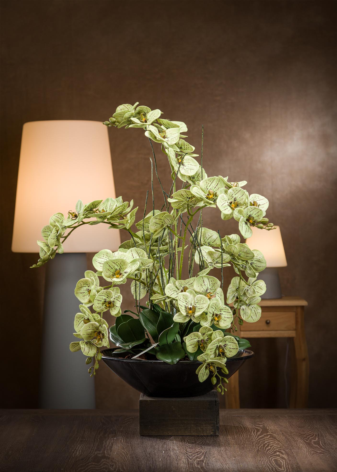 Composizione di Orchidee finte online di colore verde